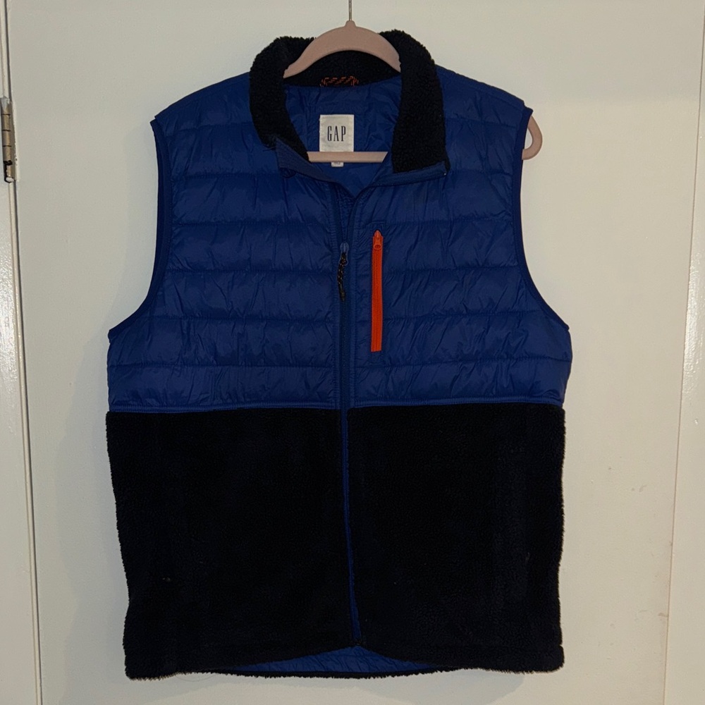 GAP Royal Blue Quilted and Navy Fleece Vest with Orange Zip